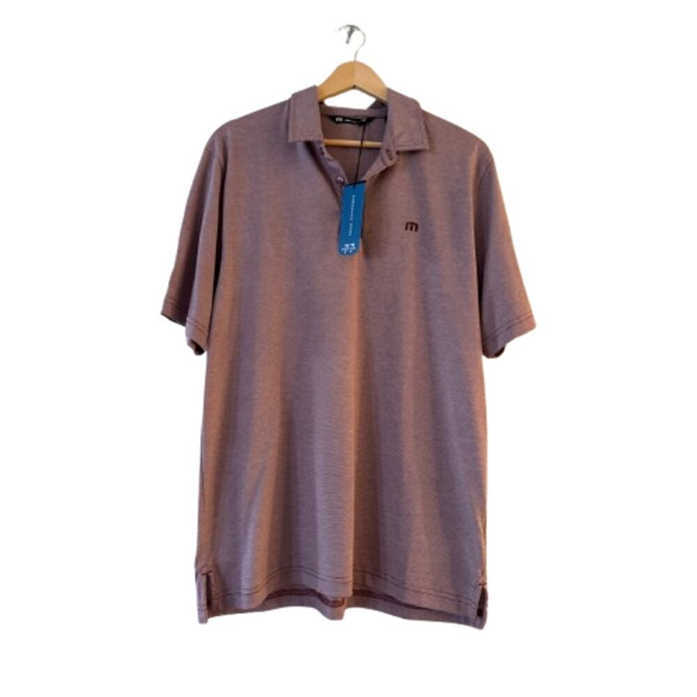 NEW TravisMathew Men's Pinstripe Polo Shirt M Burgundy Short Sleeve Golf NWT